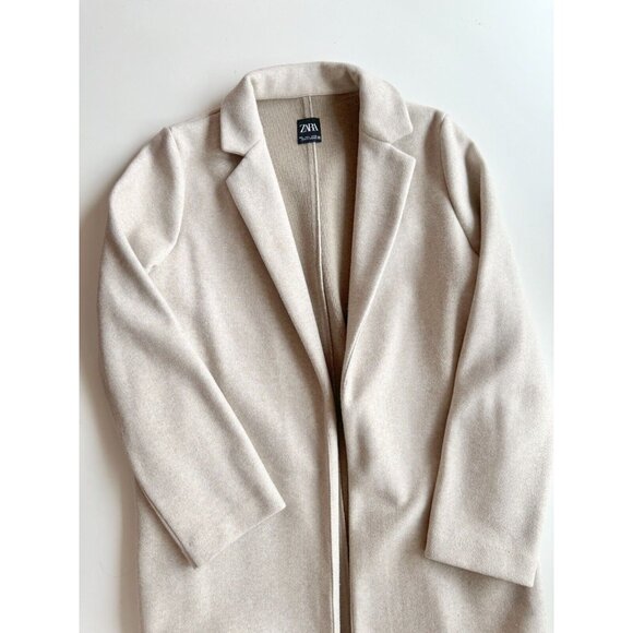 ZARA Light Beige Taupe Polyester Felt Long Open Soft Coat, Size L - Picture 5 of 12